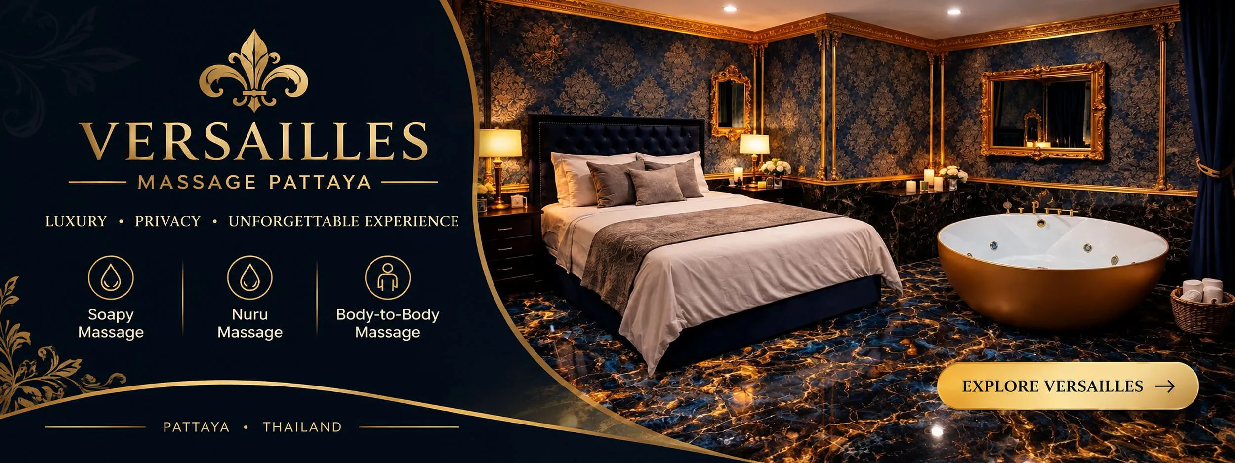 Versailles Luxury Spa Suite, Pattaya Versailles Massage Pattaya gold and navy reception on Second Road